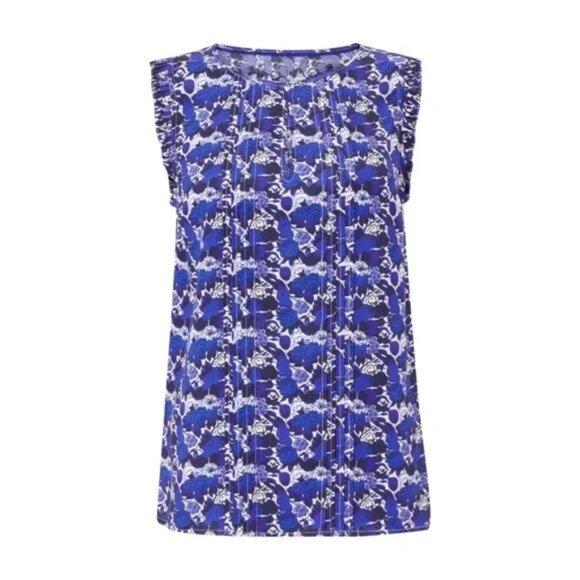 Boden Clara Sleeveless Floral Print Top in Blue and White Size 6 - Picture 6 of 16